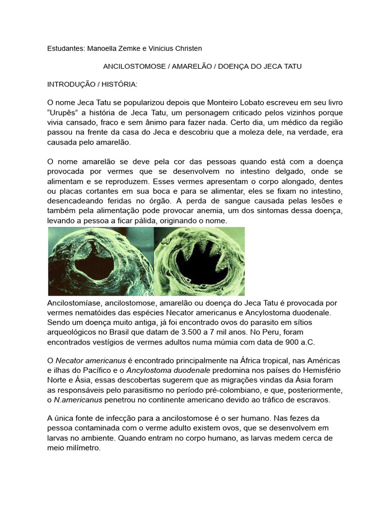 Ancilostomose: A Doença do Jeca Tatu | PDF | Especialidades médicas ...