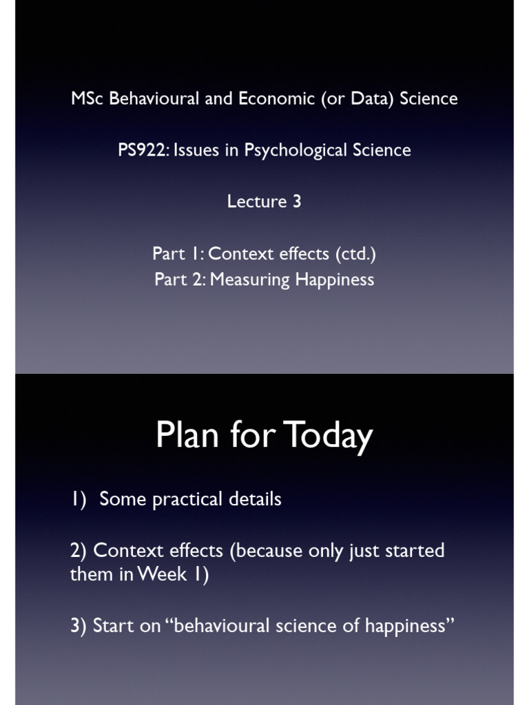 PS922 Lect3 SWB 2024 25 Slides | PDF | Well Being | Happiness