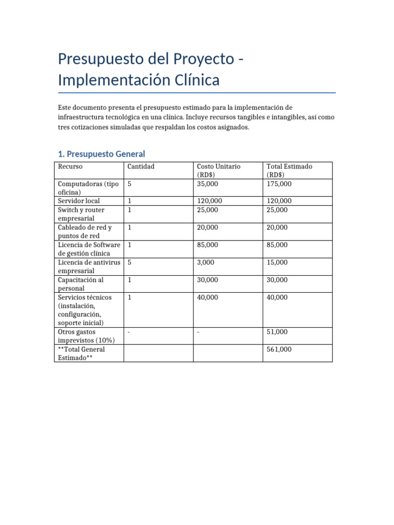 Presupuesto Proyecto Clinica | PDF