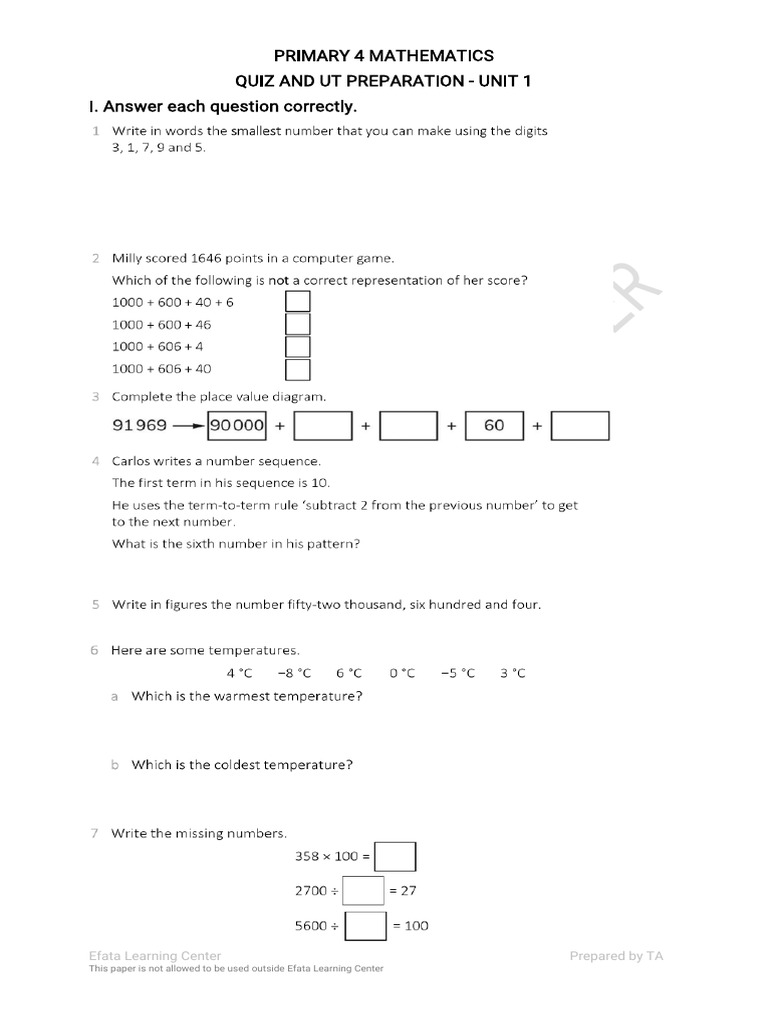 P4 Maths Unit 1 Quiz and UT Preparation | PDF | Thermodynamics ...