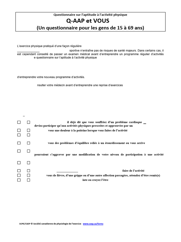Questionnaire Q-AAP pour l'activité physique | PDF | Médecine