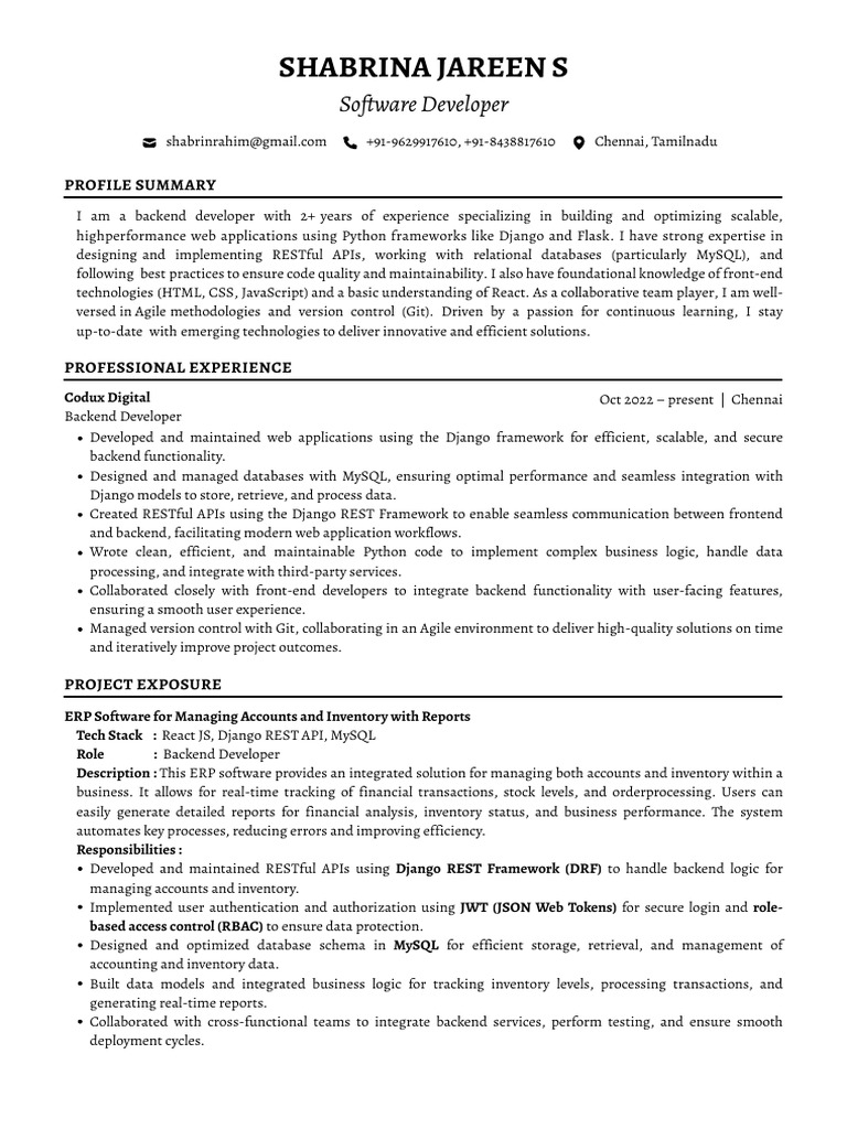 Backend Developer Profile - Python & Django | PDF | Software ...