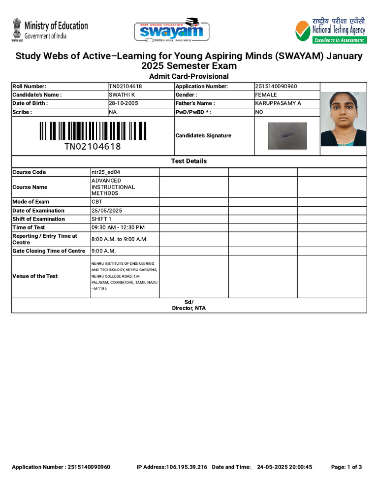 Swayam January 2025 Semester | PDF | Identity Document