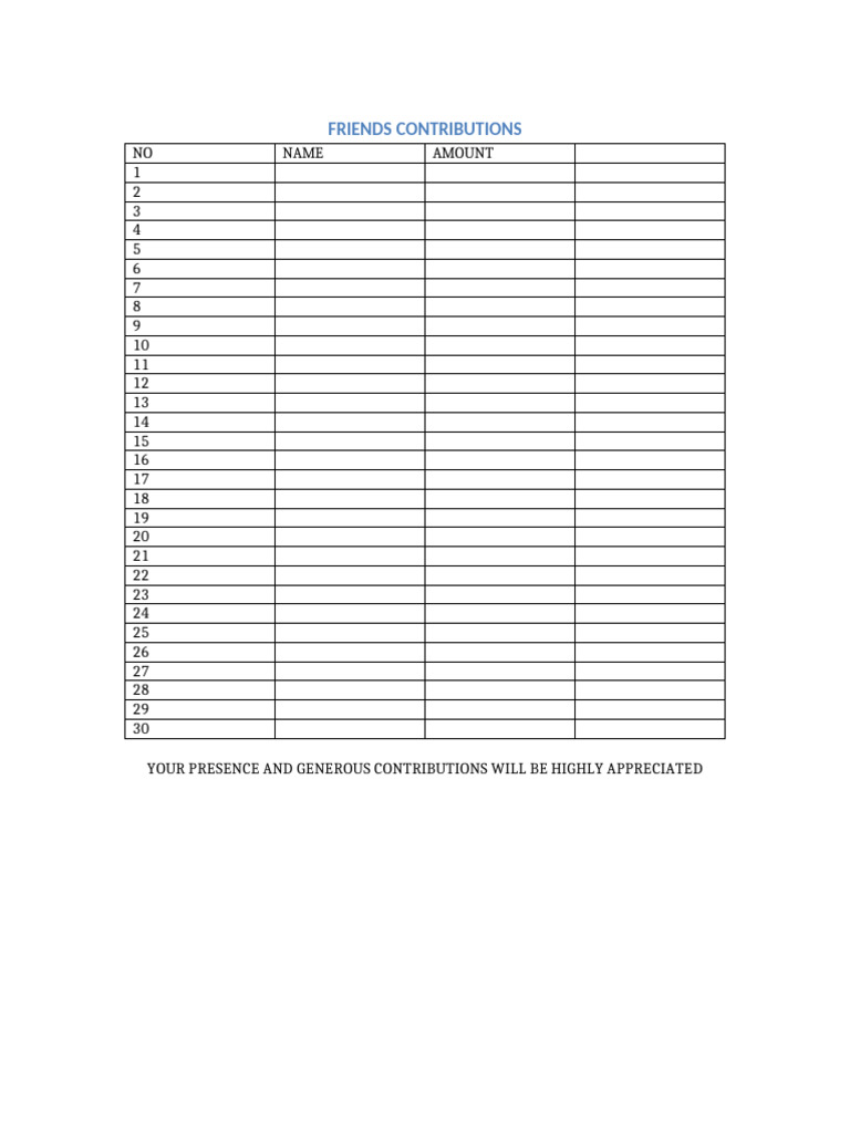 Weekly Contribution Card Template | PDF