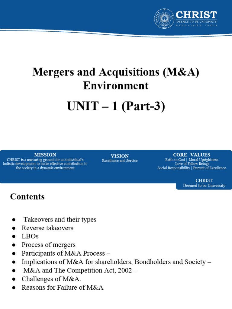 Mergers and Acquisitions Overview | PDF | Mergers And Acquisitions ...