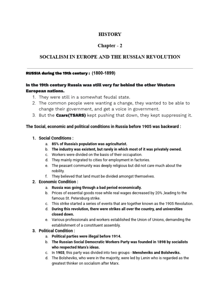 9th - Hist - CH - 2 Notes | PDF | Socialism | Bolsheviks