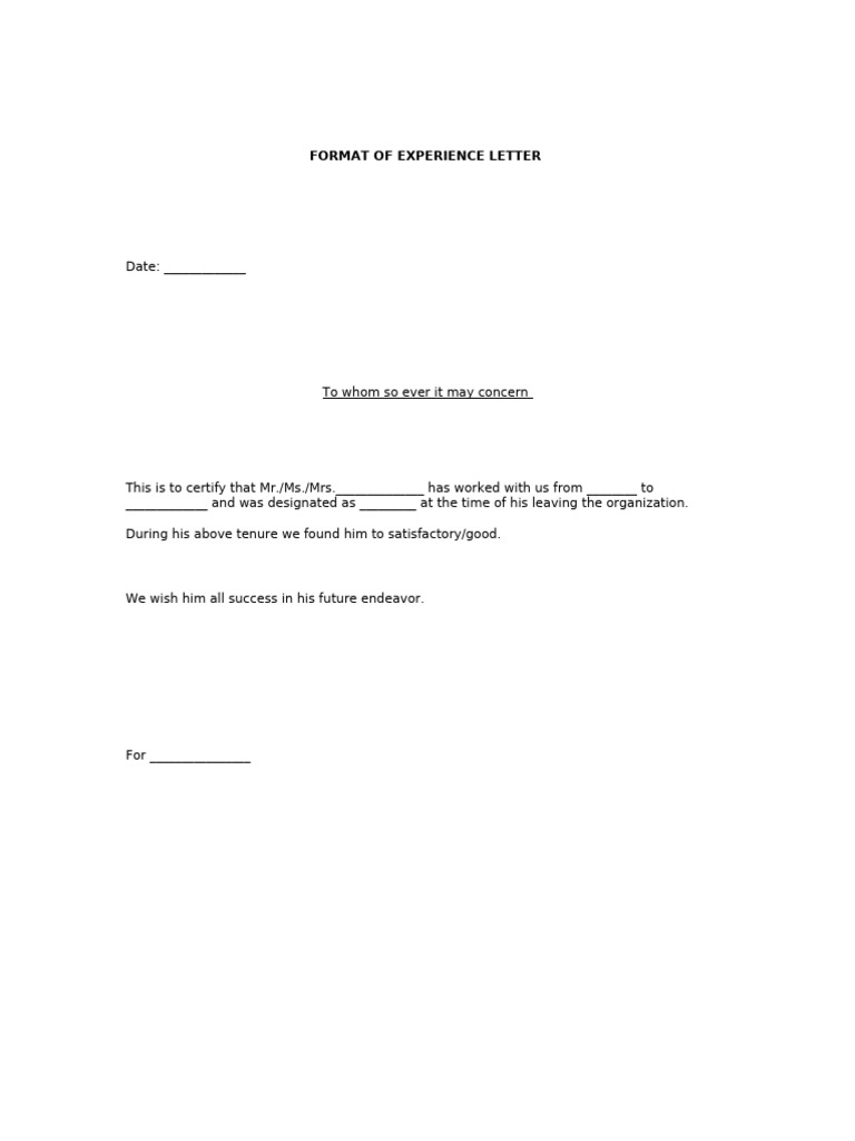 Format of Experience Letter 535 | PDF