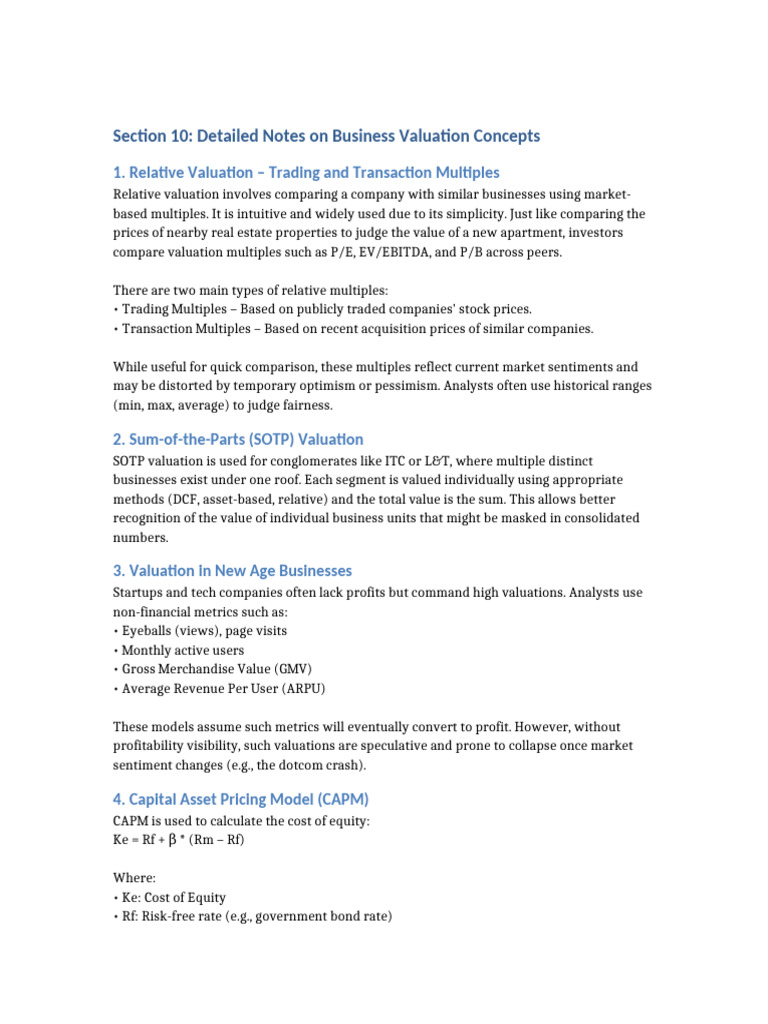 Detailed Section 10 Business Valuation Notes | PDF | Valuation (Finance ...