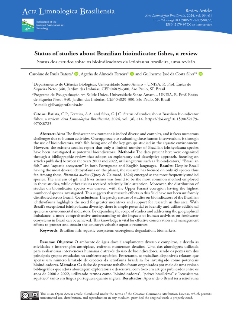 Brazilian Bioindicator Fish Studies Review | PDF | Eutrophication ...