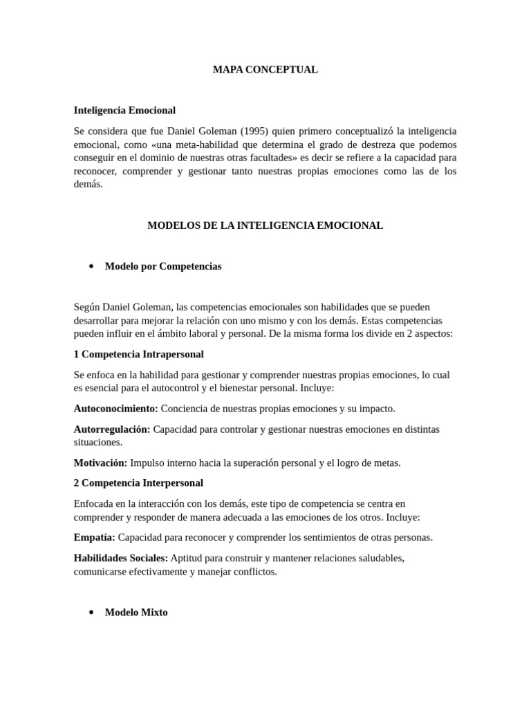 Mapa Conceptual de Inteligencia Emocional | PDF | Las emociones ...