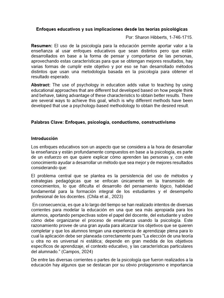 Enfoques educativos desde la psicología | PDF | Aprendizaje | Mente