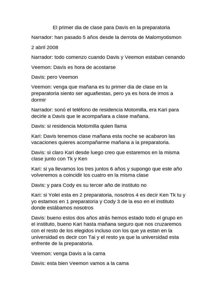 El Primer Dia de Clase para Davis en La Preparatoria | PDF | Herida