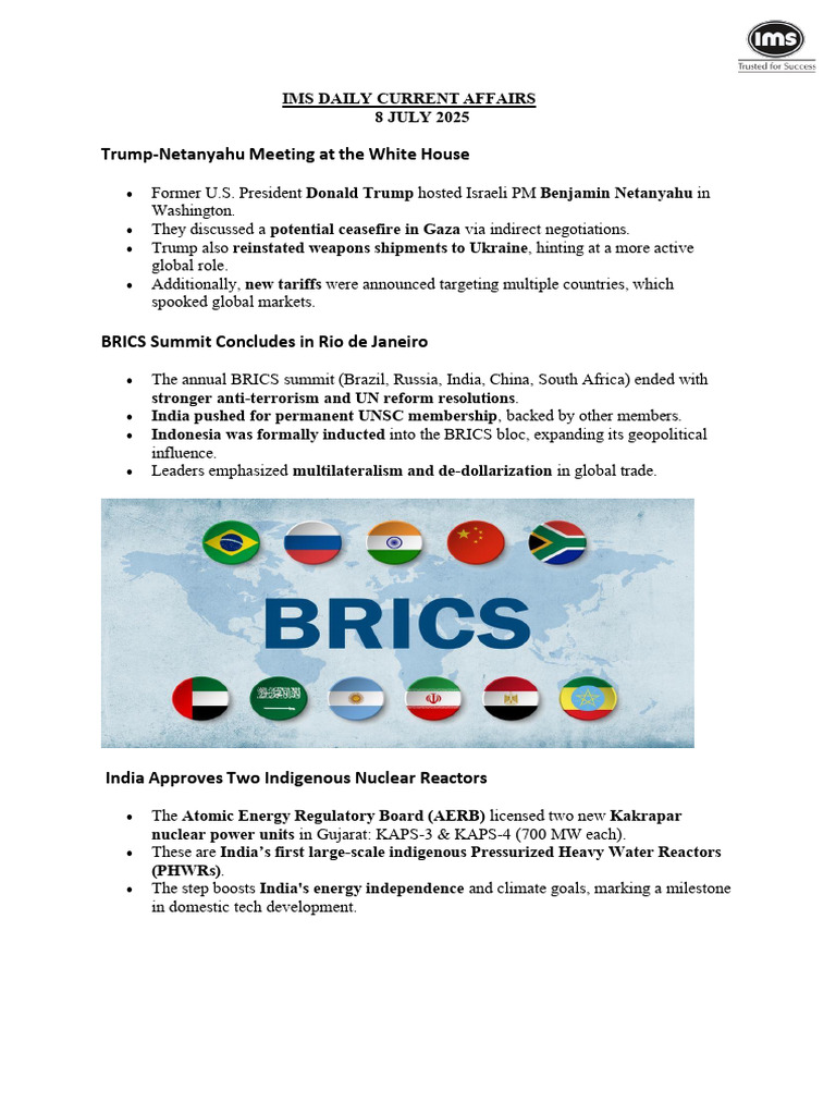 July 2025 Current Affairs Summary | PDF