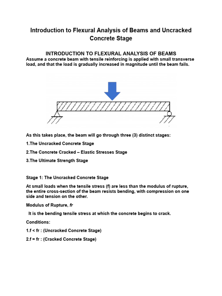 Archi. Struc. Flexural Analysis of Beams and Uncracked Concrete Stage ...