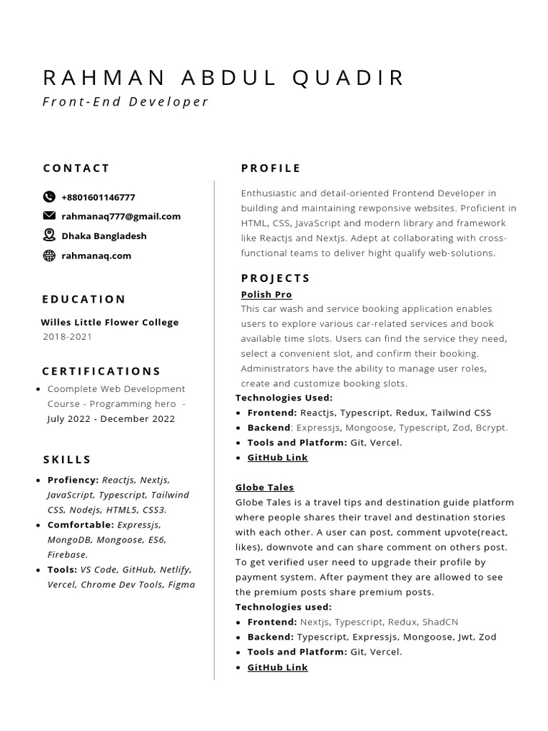 Frontend Developer Portfolio Overview | PDF | Web Development | World ...
