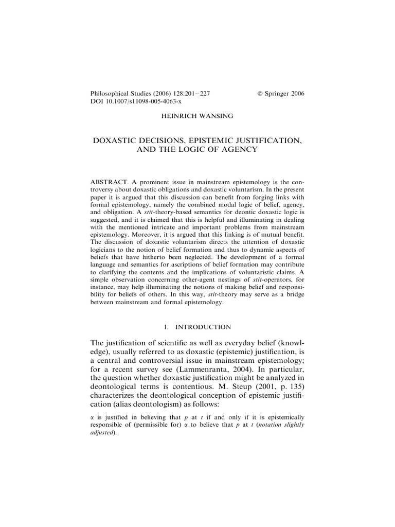 Doxastic Decisions and Epistemic Justification | PDF | Epistemology ...