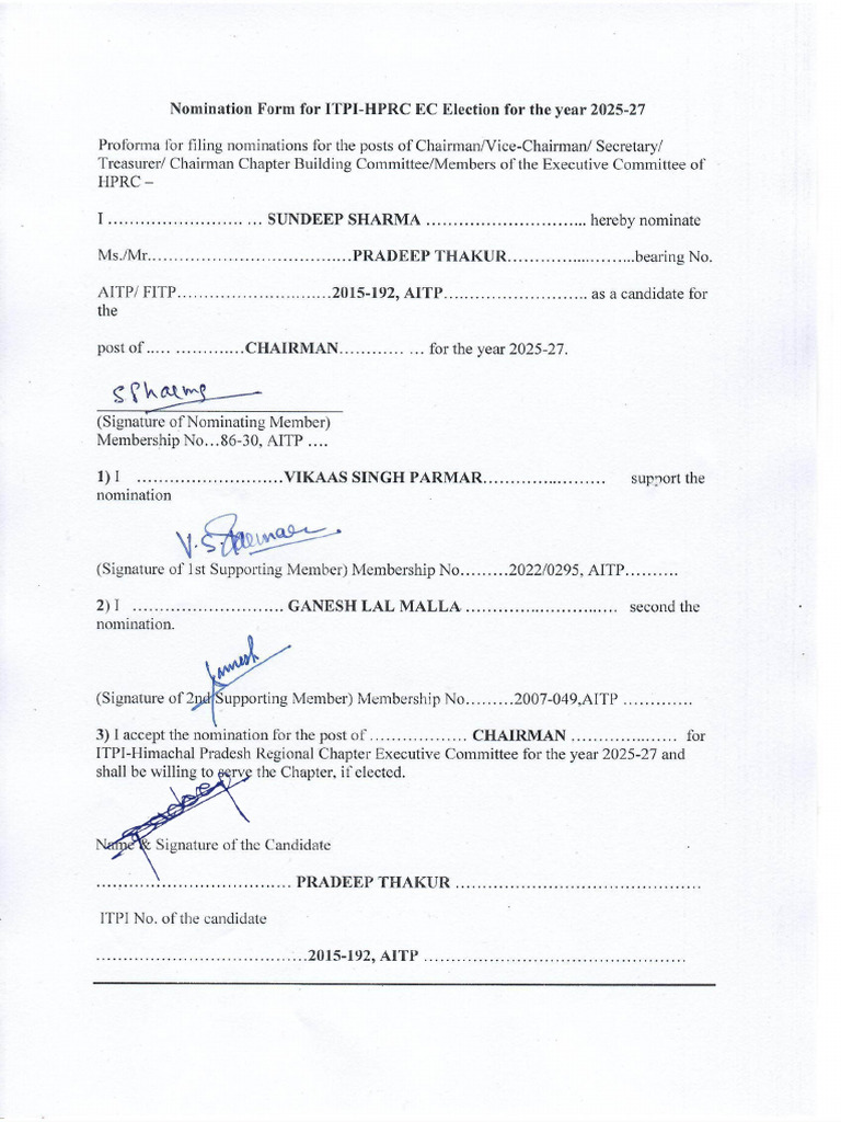 Nomination Chairman | PDF