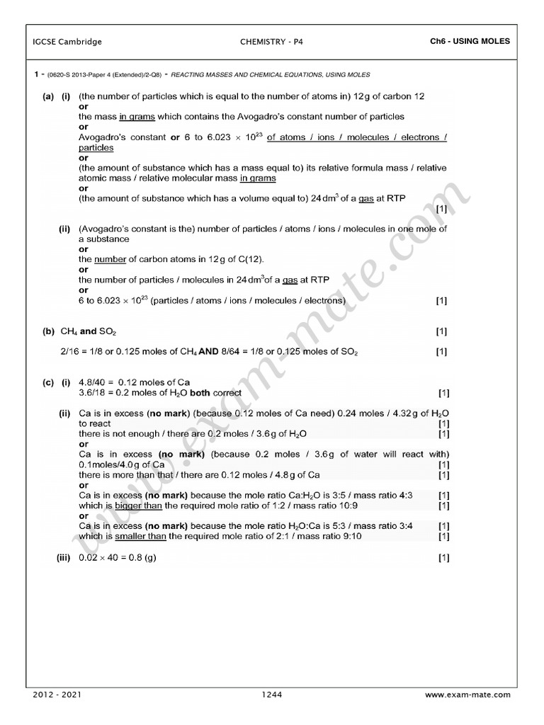 IGCSE Chemistry: Using Moles Guide | PDF | Chemistry | Mole (Unit)