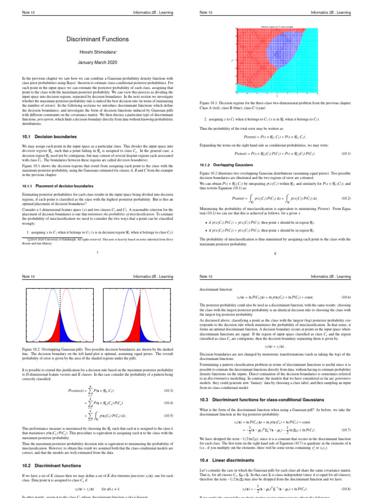 Discriminant Functions and Decision Boundaries | PDF | Normal ...