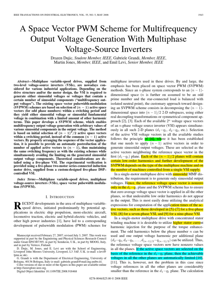 Multifrequency SVPWM for Multiphase Inverters | PDF | Power Inverter ...