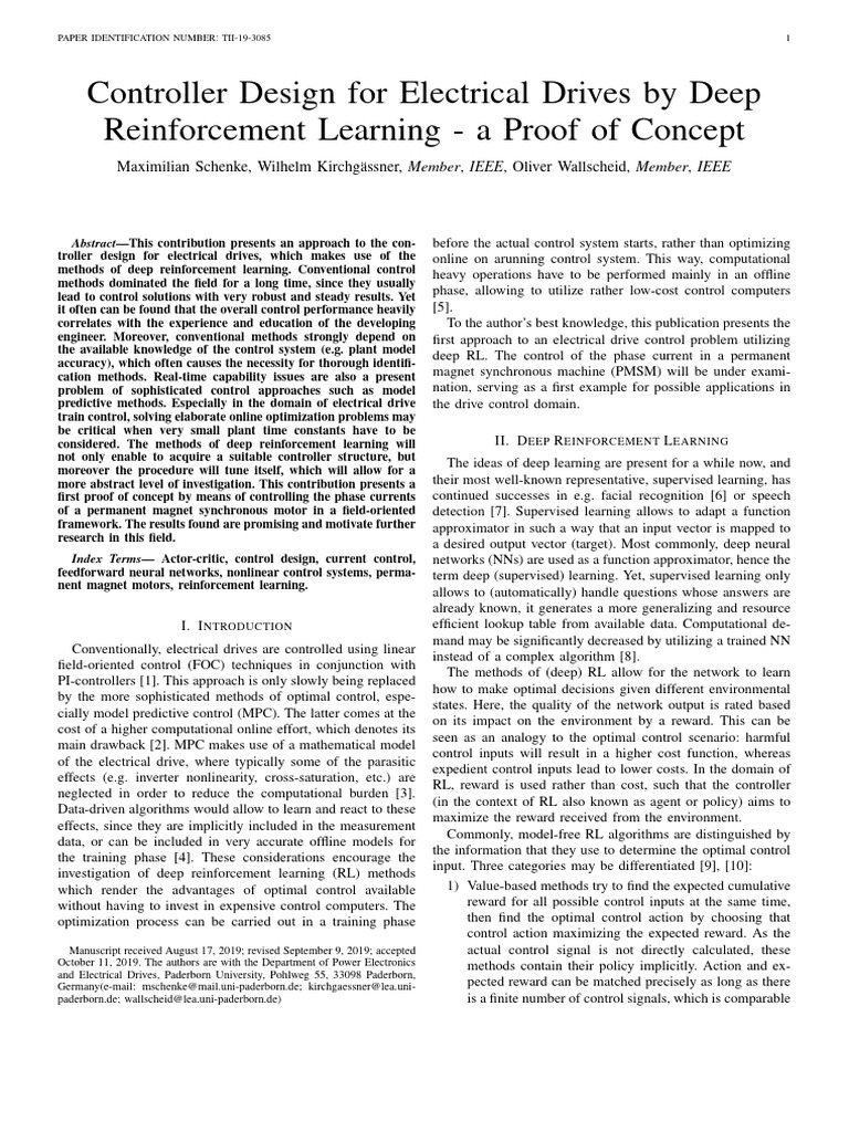 Controller Design For Electrical Drives by Deep Reinforcement Learning ...