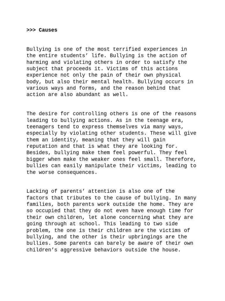 Causes of Bullying in Schools | PDF
