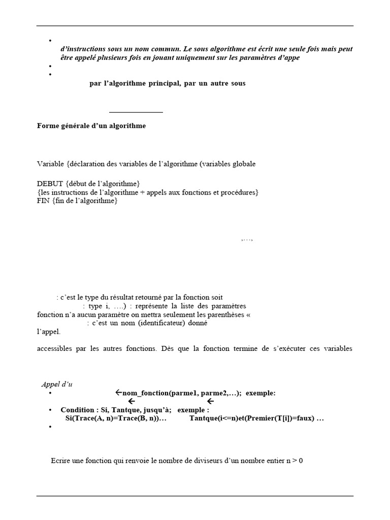 Fonctions et Procédures en Algorithme | PDF | Informatique | Génie logiciel