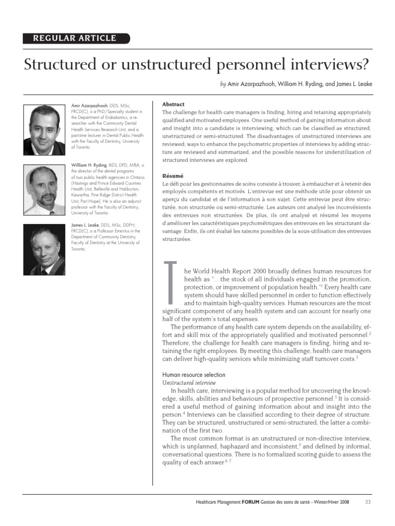 Structured Interviews in Healthcare Hiring | PDF