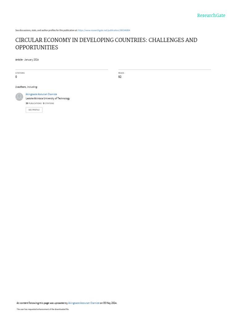 Circular Economy in Developing Nations | PDF | Sustainability ...