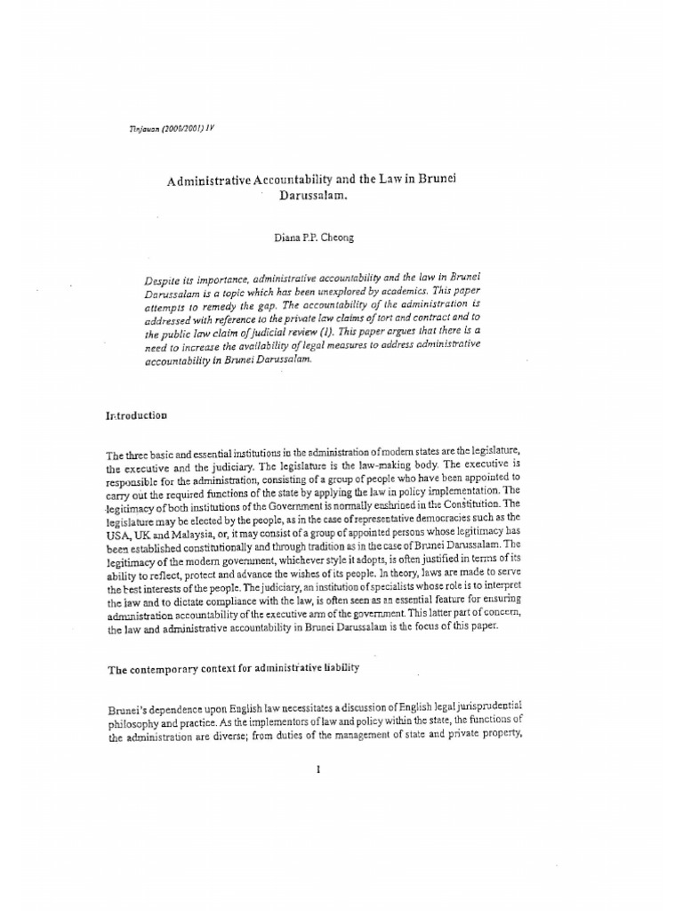 Administrative Accountability and The Law in Brunei Darussalam | PDF