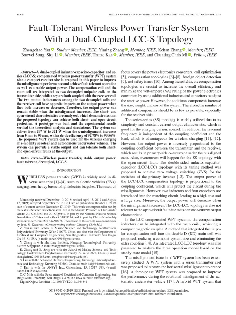 Fault-Tolerant WPT System Design | PDF | Inductance | Inductor