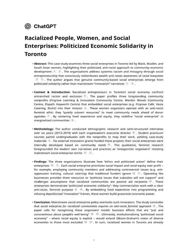 Racialized People, Women, and Social Enterprises - Politicized Economic ...
