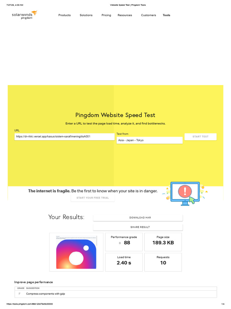 Pingdom Website Speed Test Results | PDF | Websites | Computing