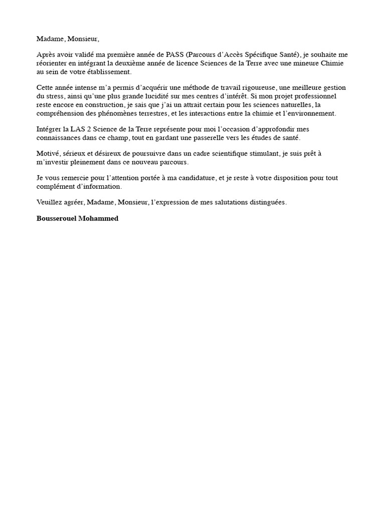 Candidature pour Licence Sciences de la Terre | PDF