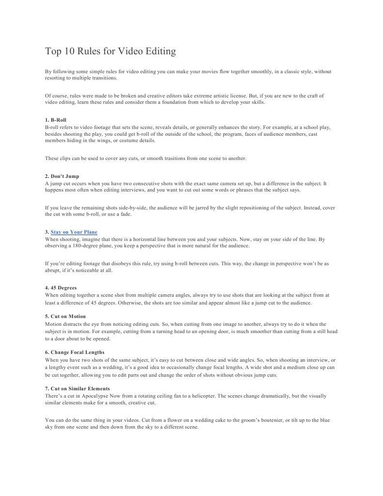 Video Editing Principles and Rules | PDF