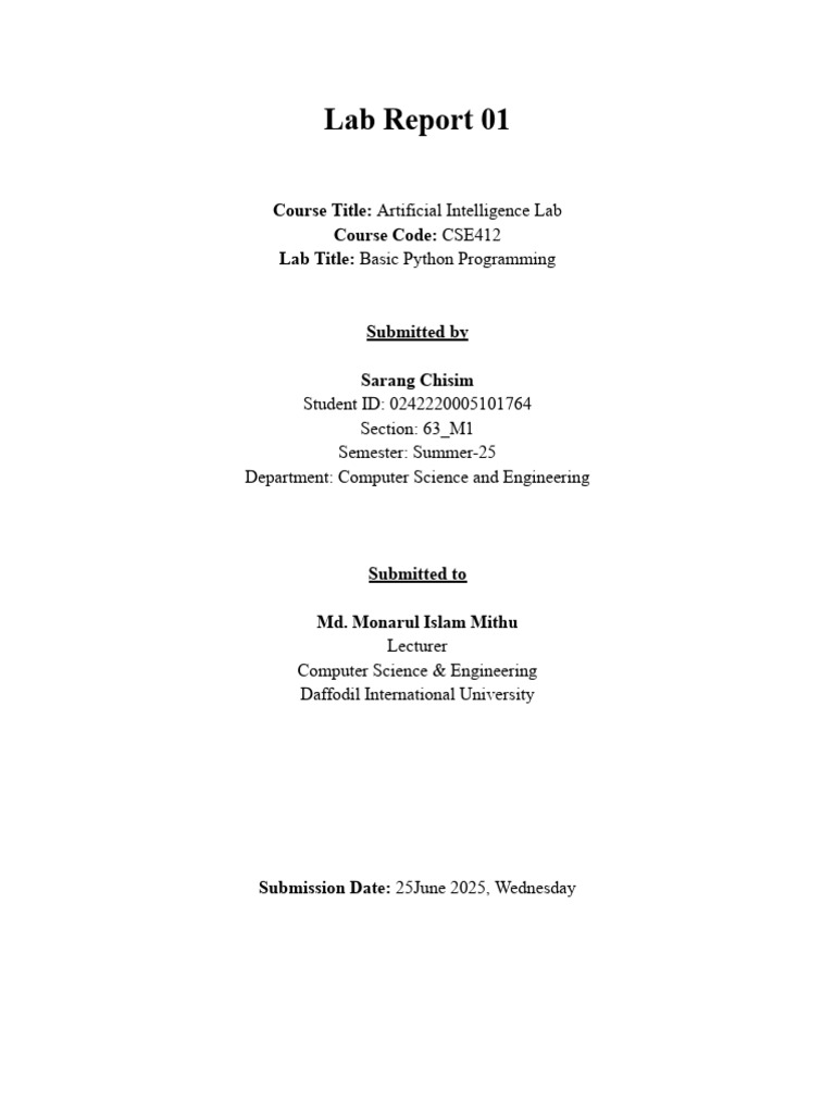 Basic Python Programming Lab Report | PDF