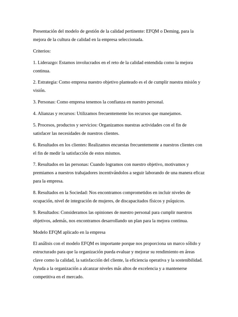 Modelo EFQM para Gestión de Calidad | PDF