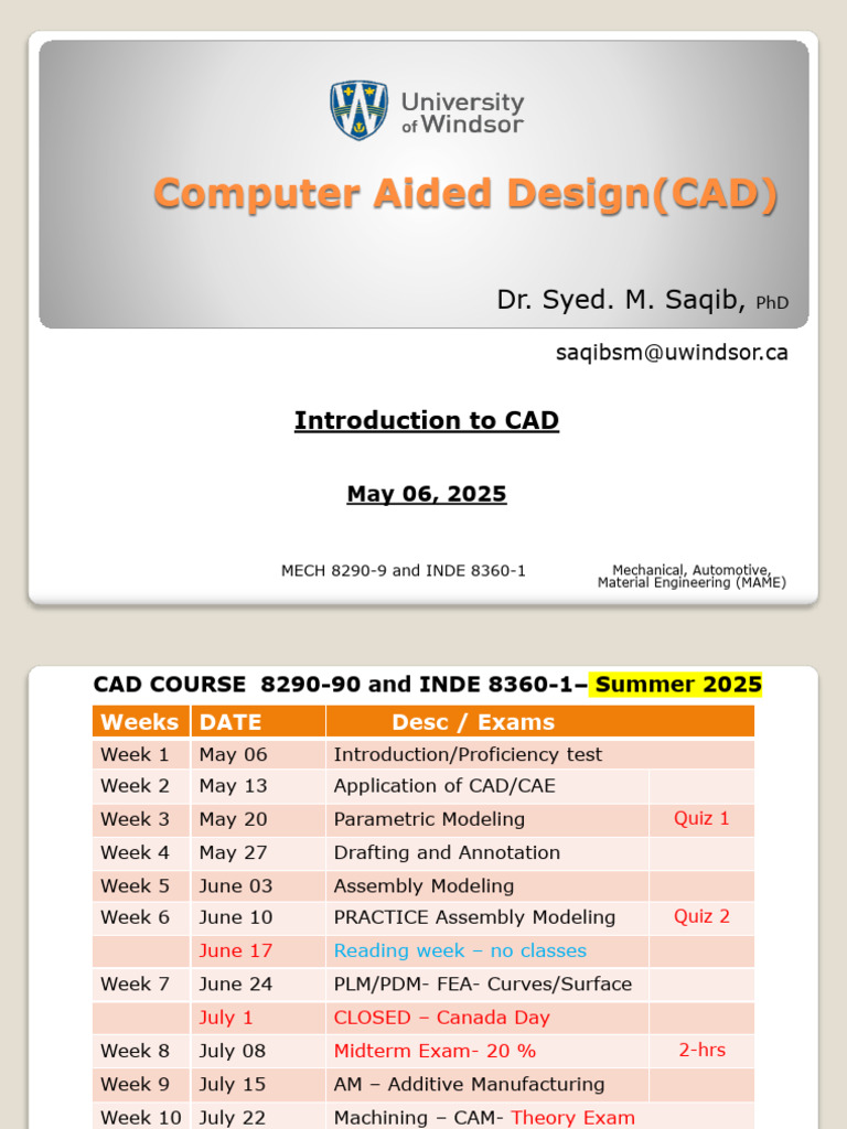 CAD Course Syllabus for Summer 2025 | PDF