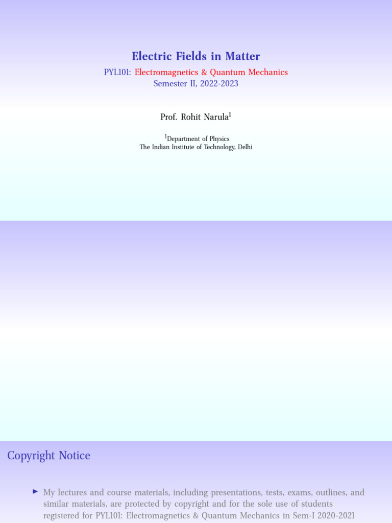 Electric Fields and Polarization in Matter | PDF | Dipole | Chemical ...