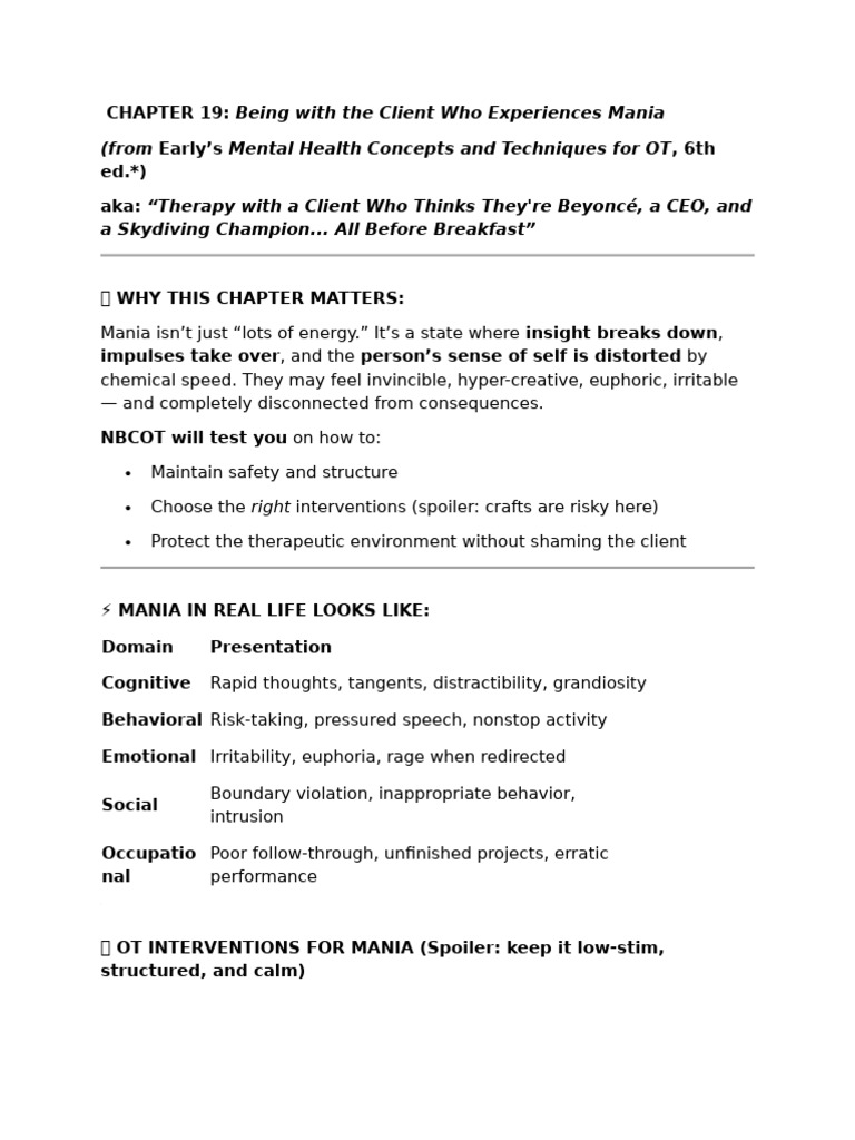 ? CH 19 - Being With A Client Who Experiences Mania | PDF | Mania ...