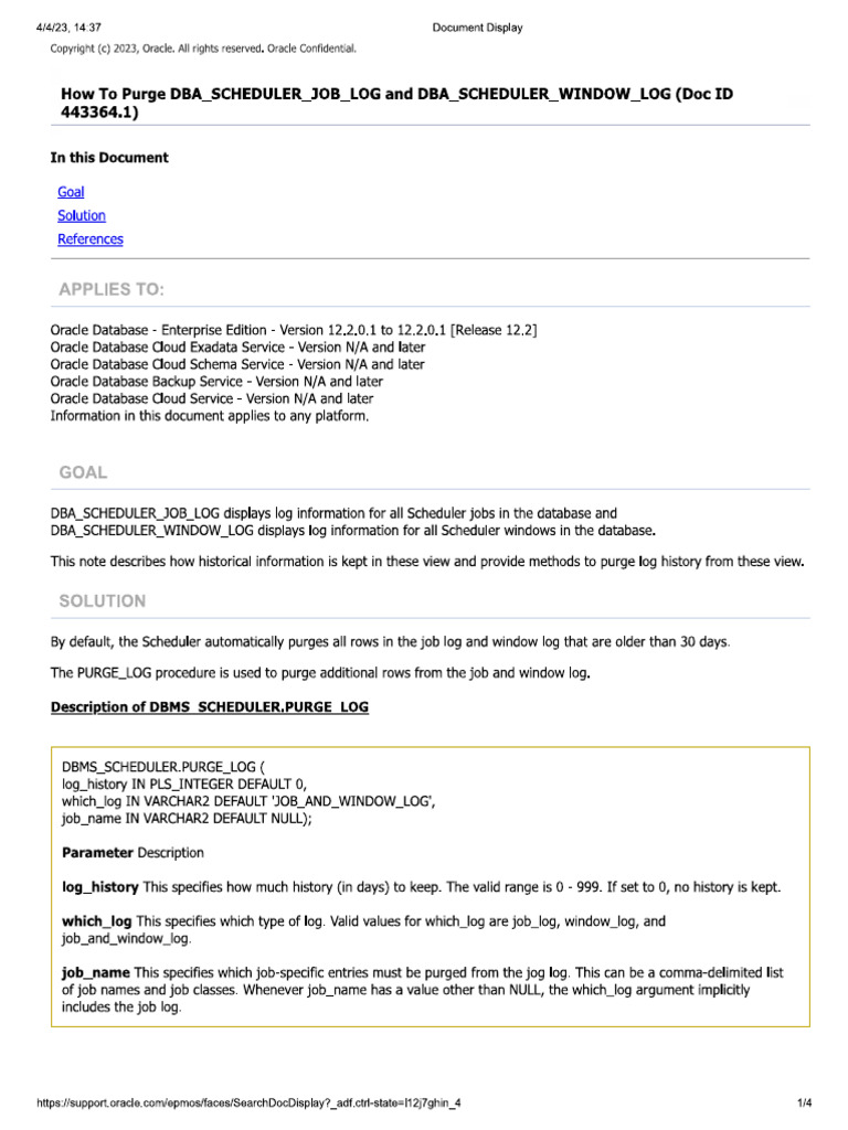 Purge DBA Scheduler Job Log | PDF