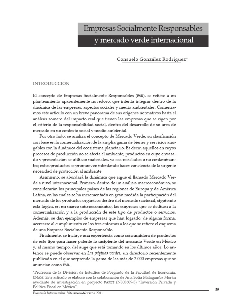 Empresas Socialmente Responsables y Mercado Verde | PDF ...