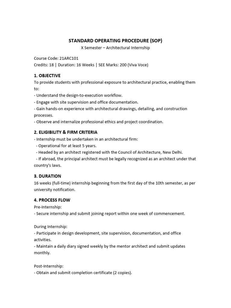 SOP Architecture Internship VTU | PDF | Thesis | Internship