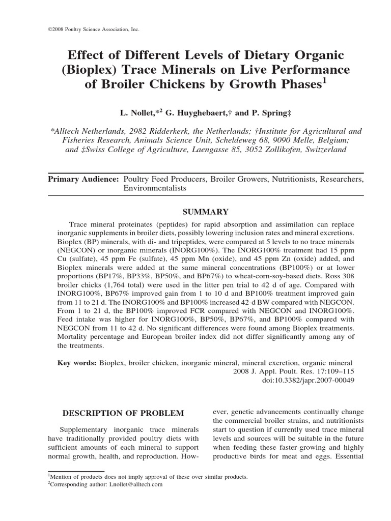 Bioplex Trace Minerals in Broiler Diets | PDF | Zinc | Manganese