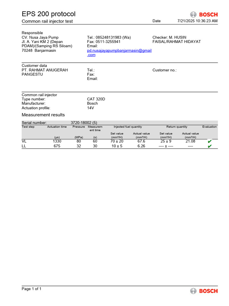 Common Rail Injector Test Results | PDF