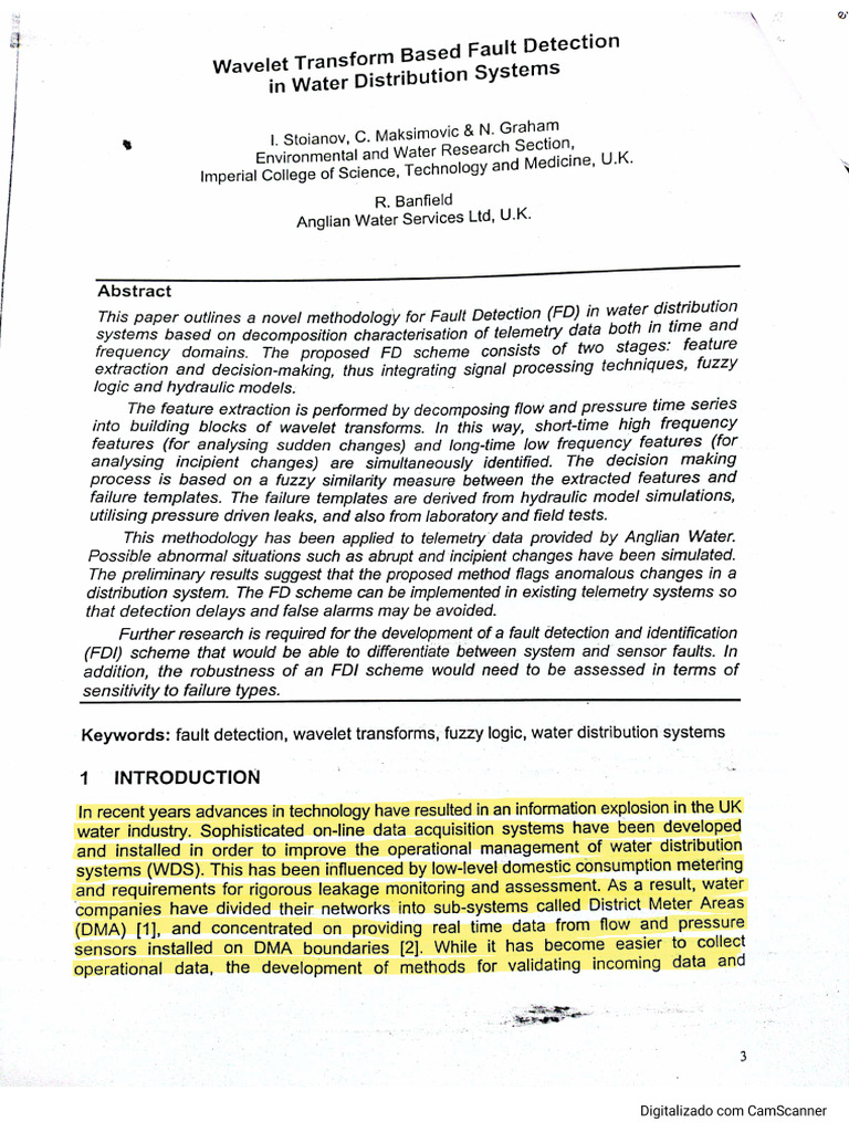 2000, Stoianov - Wavelet Transform Based Fault Detection in Water ...