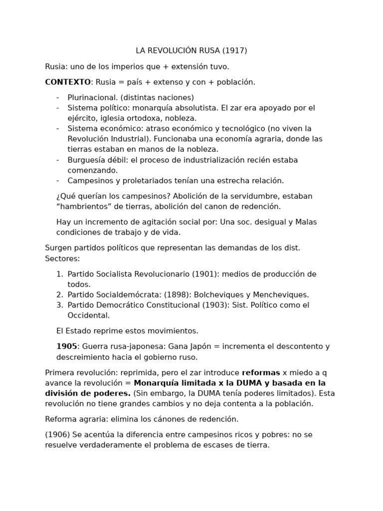 Causas y Consecuencias de la Revolución Rusa | PDF | Imperio ruso ...