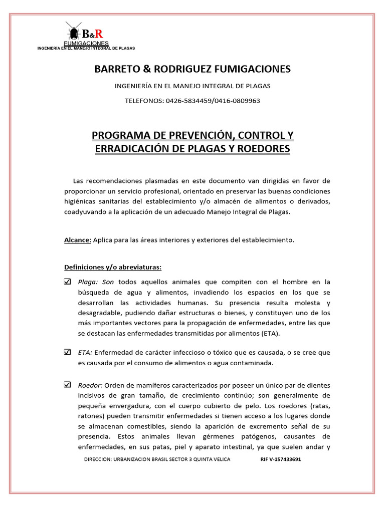 Manejo Integral de Plagas y Roedores | PDF | Saneamiento | Control de ...