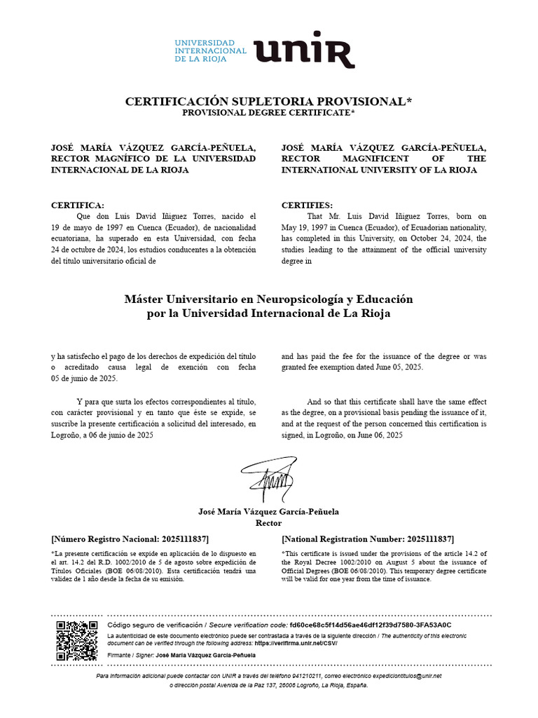 Título Probicional David Iñiguez | PDF