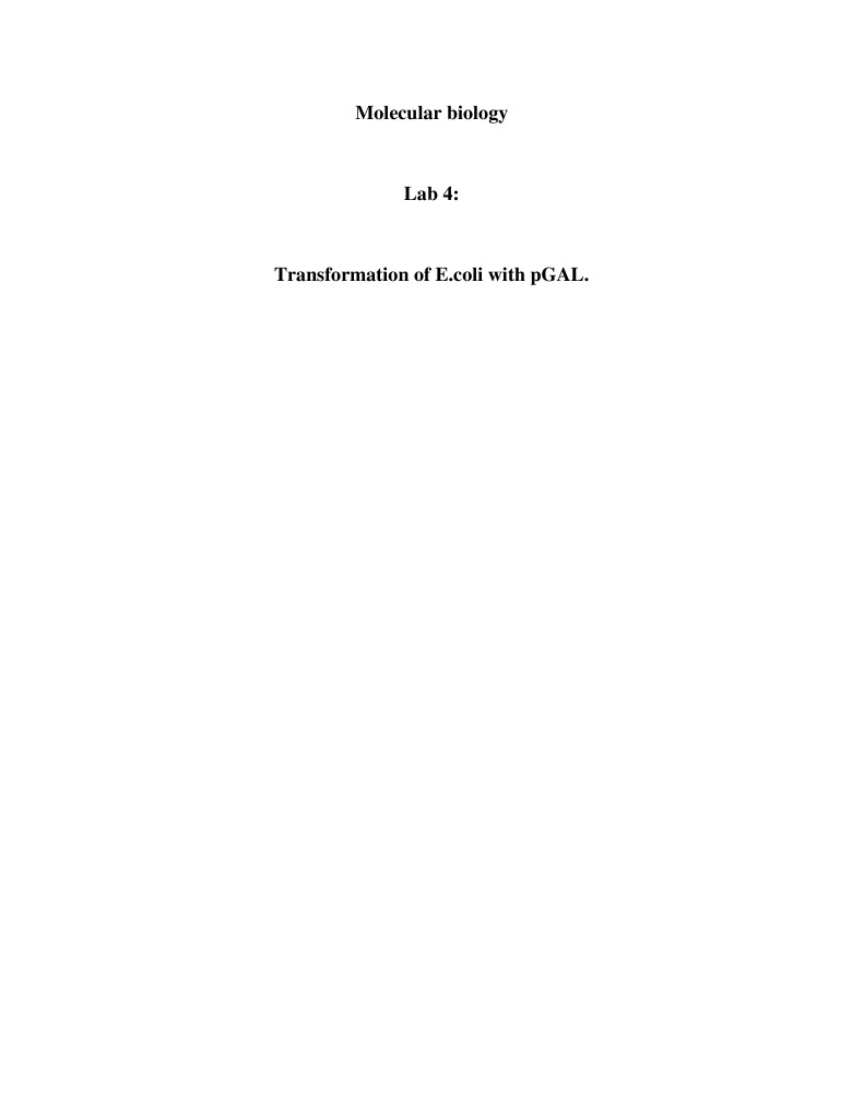 Transformation of E.coli With pGAL. Lab Reportqq | PDF | Transformation ...